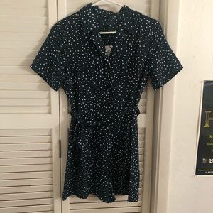 Forest Green Polka Dot Button-Up Collared Romper